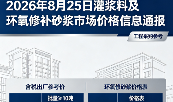 小金2026年8月25日灌浆料及环氧修补砂浆市场价格信息通报